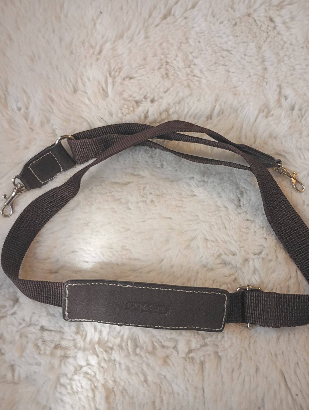 COACH Dark Brown Adjustable Canvas Crossbody Strap with Leather Pad